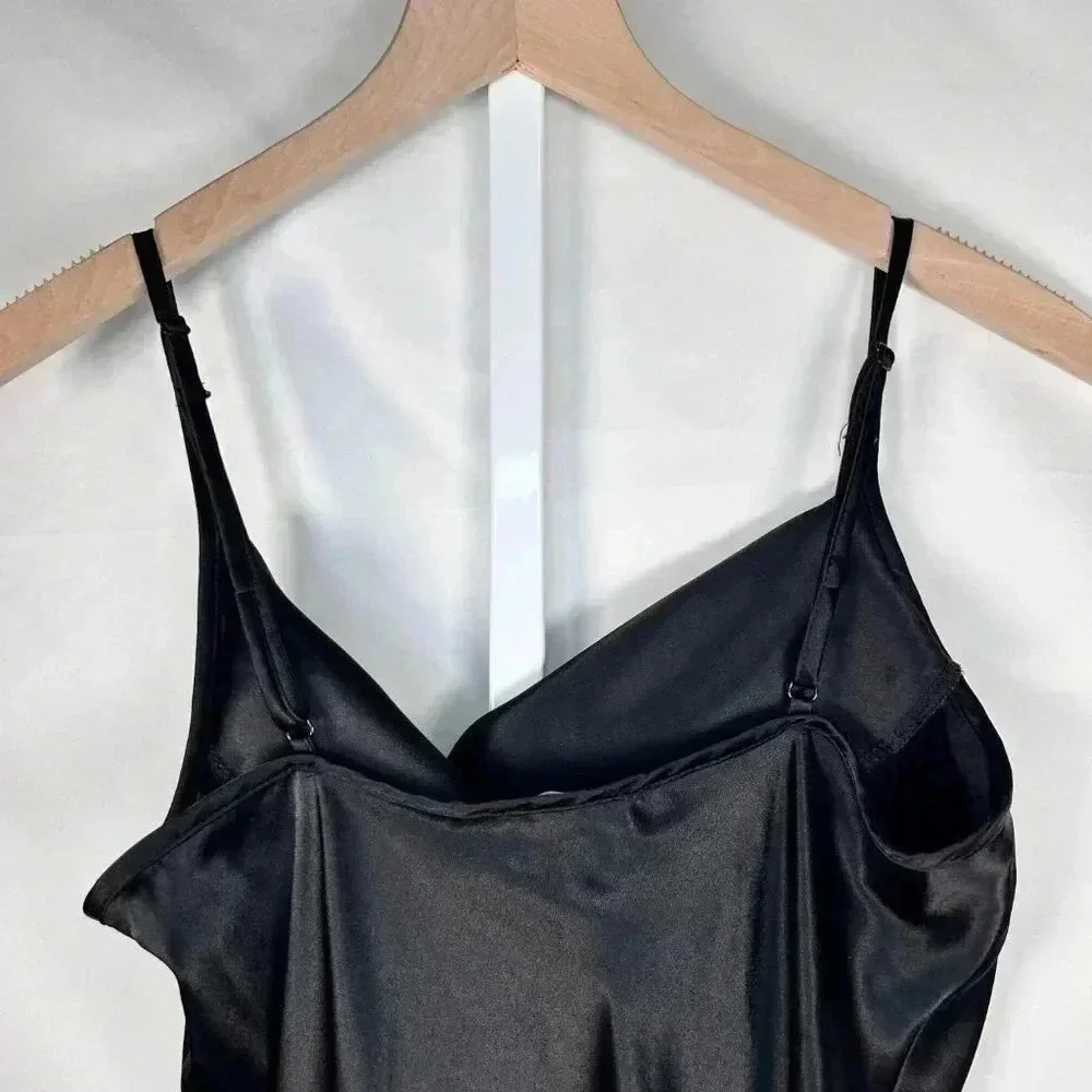 Vintage Bebe Slip Dress Size Medium Black Satin Smooth Date City
